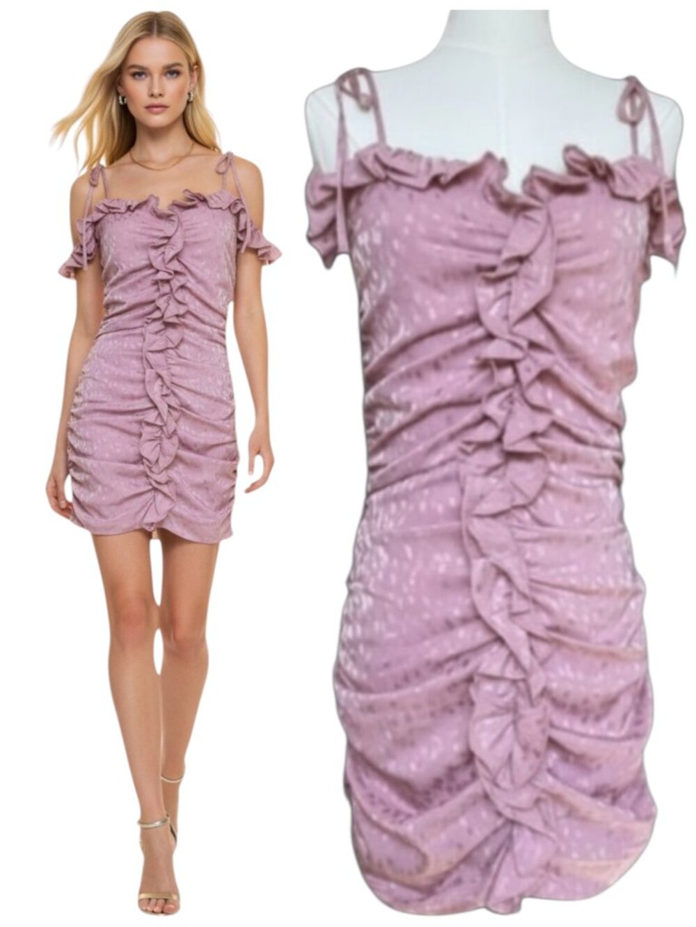 Lovers + Friends Mauve Ruched Ruffle Mini Dress S